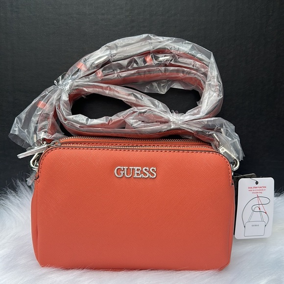 New GUESS NEW CASTLE TOP ZIP CROSSBODY Orange, women's bag - Picture 1 of 9